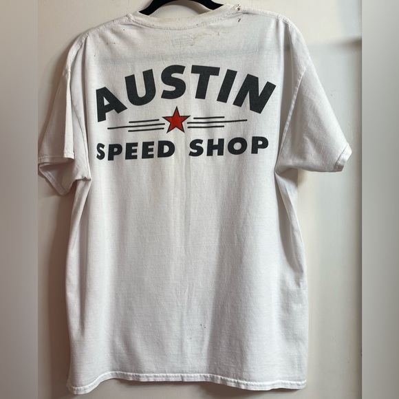 Y2K Austin Speed Shop white T-shirts, distressed men’s L. - Picture 4 of 6